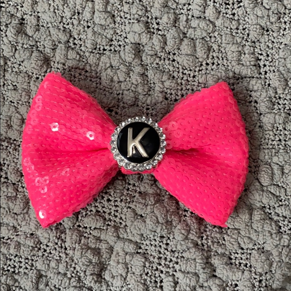 Sequin Pink Hair Bow “K”